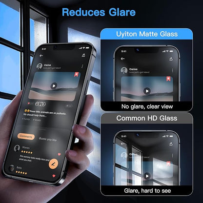 Uyiton for iPhone 13 Pro Max/14 Plus Matte Privacy Screen Protector - Anti-Fingerprint [Easy to Install] Anti-Spy Shatterproof Full Coverage Case Friendly 9H Tempered Glass Screen Cover, 2 Pack