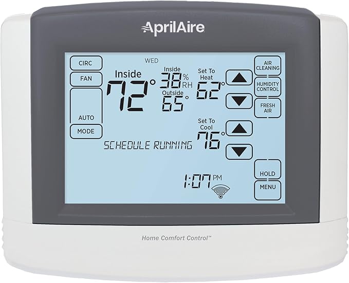 AprilAire 8910W Wi-Fi Programmable Touchscreen Thermostat with IAQ Control; Amazon Alexa and Google Assistant Compatible
