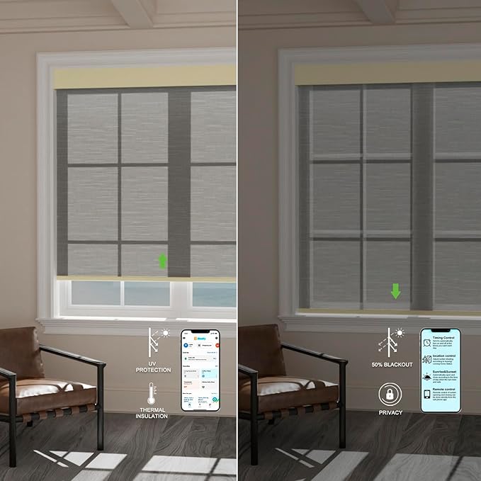 Motorized Blinds with Remote [Light Filtering] Smart Blinds Compatible with Alexa Google HomeKit, 50% Blackout Automatic Roller Shades for Indoor Windows, Customized Size, Mist Dove Gray