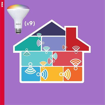RCA WiFi LED Smart Light Bulb, 1-PK | Indoor Flood Light, 9W (60W Equiv) Multicolor & White LED Light Bulb, Dimmable & Tunable BR30 Smart Bulb, Google & Alexa Light Bulb Compat, Control from Anywhere