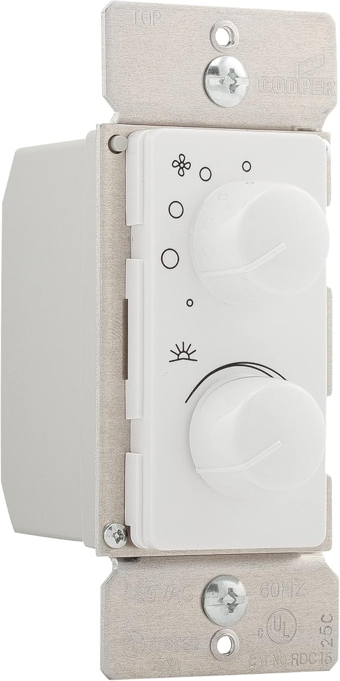 Eaton RDC15-W-K 1.5-Amp Single-Pole Combination Quiet 4-Speed Fan Control and 300-Watt Dimmer, Ivory