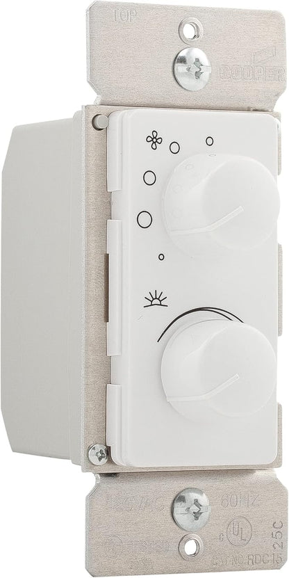 Eaton RDC15-W-K 1.5-Amp Single-Pole Combination Quiet 4-Speed Fan Control and 300-Watt Dimmer, Ivory
