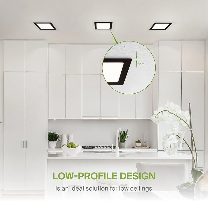 ASD 12 Pack LED Square Recessed Lighting 6 Inch, 5 CCT 2700K-5000K CRI90+, 15W 60W Eqv, Ultra Thin Dimmable Ceiling Lights with J Box, Canless Wafer Downlight, Slim Panel Light, UL Energy Star, Black