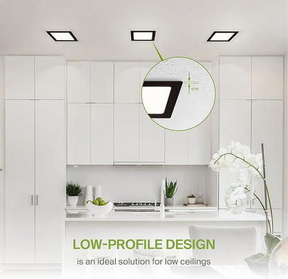 ASD 12 Pack LED Square Recessed Lighting 6 Inch, 5 CCT 2700K-5000K CRI90+, 15W 60W Eqv, Ultra Thin Dimmable Ceiling Lights with J Box, Canless Wafer Downlight, Slim Panel Light, UL Energy Star, Black