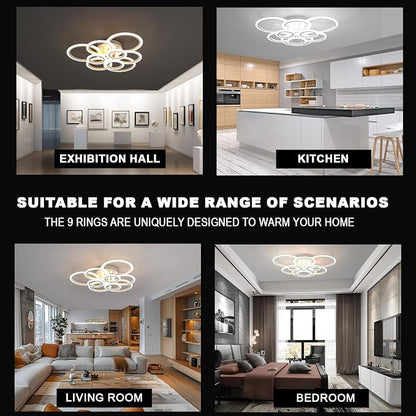 120W 9 Ring Flush Mount Ceiling Light Dimmable for Living Dining Bedroom | Remote & Smart App, 2800K-7000K Dimmable, Modern Ceiling Lamp for Indoor Home Decoration