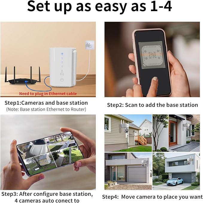 ESCANU Wireless Home Security Cameras System,Solar Power PTZ Outdoor Cameras,Motion Detection,Night Vision,Water-Proof,2-Way Audio,No Subscription Fee,Cloud/SD Card Storage