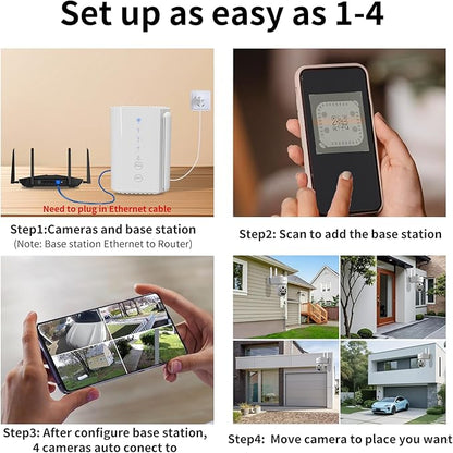 ESCANU Wireless Home Security Cameras System,Solar Power PTZ Outdoor Cameras,Motion Detection,Night Vision,Water-Proof,2-Way Audio,No Subscription Fee,Cloud/SD Card Storage