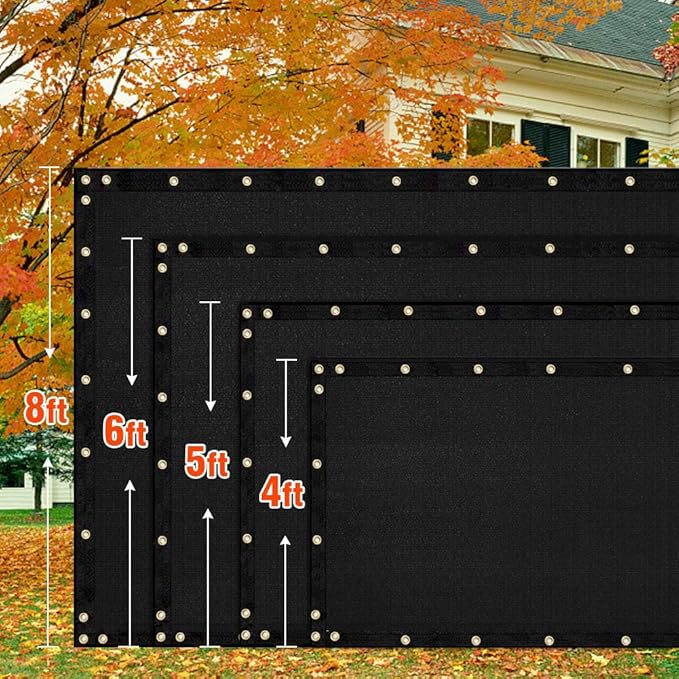 iCover 5x25ft Privacy Screen Fence, Outdoor Fencing Panels, Garden Windscreen Mesh Shade Sail Net Barrier, Fence Privacy Screen with Reinforced Bindings and Brass Grommets Cable Zip Ties, Carbon Black