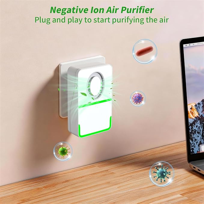 Negative Ion Air Purifier for Mold, Portable Plug In Air Purifiers for Home, For Use in Rooms With Odors, Smoke& More Suitable for Bedrooms, Study Rooms, Closets, Pet Room