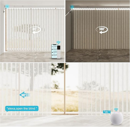 Motorized Sheer Vertical Blinds Work with Alex Google Home, Light Filtering Smart Vertical Blind Sliding Door Blinds Remote Control Blinds for Sliding Glass Door Customize(Jacquard Off-white)