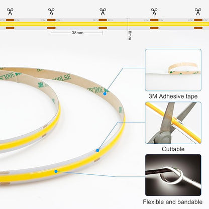 AXMOTUT COB LED Strip Light with Remote, Dimmable 32.8FT/10M Flexible High Density LED Light,4000K Natural White 3200LEDs Super Bright LED Light Strip CRI 90+ for Bedroom,Kitchen,DIY Home Decoration