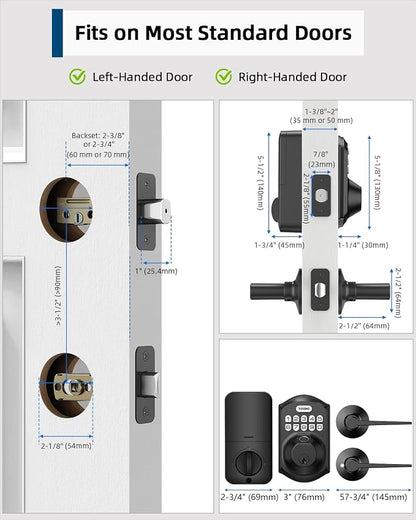 TEEHO TE002L Fingerprint Door Lock with 2 Lever Handles, Keyless Entry Deadbolt with Handle Set, Electronic Keypad Deadbolt for Front Door, Auto Lock and 1 Touch Locking, Matte Black