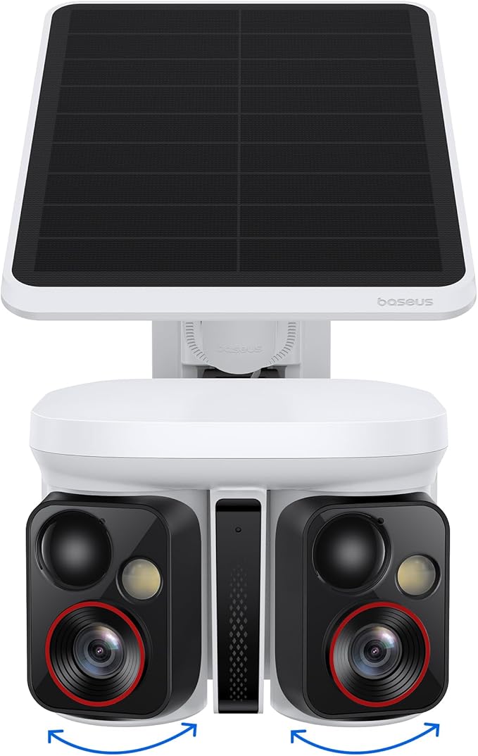 Baseus X1 Pro Dual-Tracking Solar Security Camera Outdoor Wireless, Dual 3K AI Cameras, 300° Pan, Color Night Vision, 8× Zoom, Local Storage up to 512GB, IP65, No Subscription