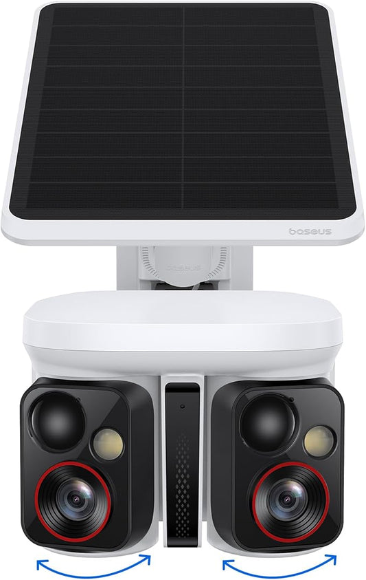 Baseus X1 Pro Dual-Tracking Solar Security Camera Outdoor Wireless, Dual 3K AI Cameras, 300° Pan, Color Night Vision, 8× Zoom, Local Storage up to 512GB, IP65, No Subscription
