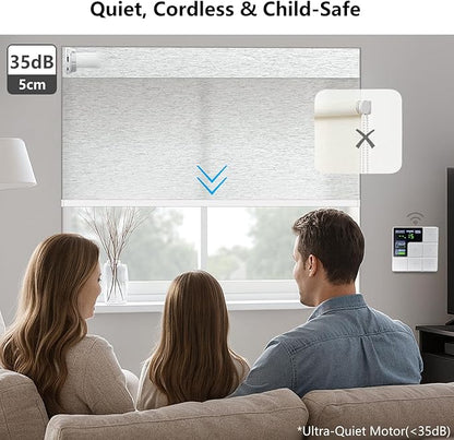 Motorized Light Filtering Roller Shades – Smart Electric Blinds for Living Room, Alexa Google Home Siri, Matter Compatible, Custom Window Shades, Cordless Rechargeable