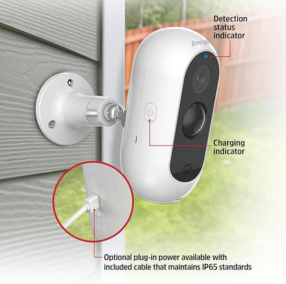 Energizer Smart 2K Outdoor Battery Security Camera, Wireless, Rechargeable, Weather-Resistant, Live View, 2-Way Audio, Night Vision, Motion Alerts, Hub-Free Wi-Fi, Remote Access, Records Video/Audio