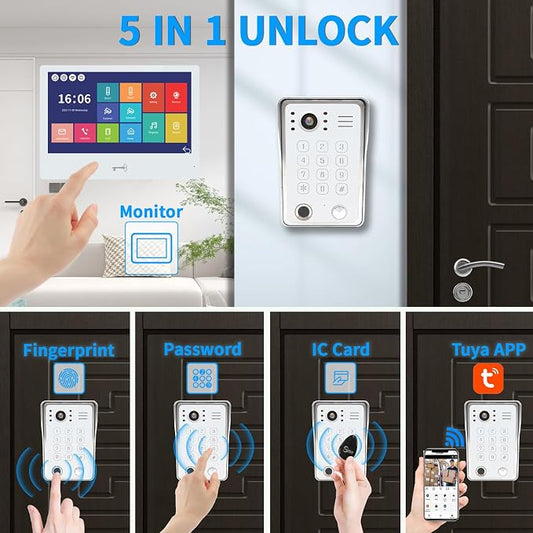 WiFi Video Door Phone Apartment Intercom System,2 Unit 10 Inch Wired Touch Monitor with 1080P HD Doorbell Camera,Supporting 5 in 1 Unlcking,Motion Detecting Tuya for Home Villa,32G