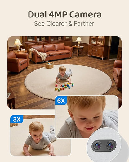 Simsky Baby Monitor with 2 Cameras, 7" UHD Split-Screen Touch Display | 4MP Dual Cameras with Wall Mount, 6X Zoom | AI Detection, App Remote Access, 32GB Local Storage, Hack-Proof Encryption