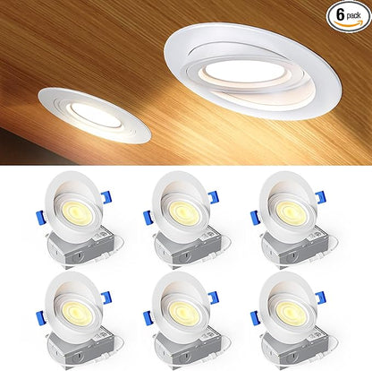 Ensenior 6 Pack 4 inch LED Gimbal Led Recessed Light with Junction Box, 2700K-5000K 5CCT, 360°+90° Adjustable Directional Eyeball Lighting, Dimmable, CRI90+, 900LM, 9W=85W, 120V-ETL&FCC