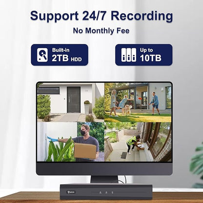 Two-Way Audio, Anpviz 16CH PoE Security Camera System, AI Human Vehicle Detection, 8PCS Wired 6MP PoE IP Cameras for Business Home, 12MP 16CH NVR Pre-Installed 4TB HDD for 24-7 Recording, NDAA