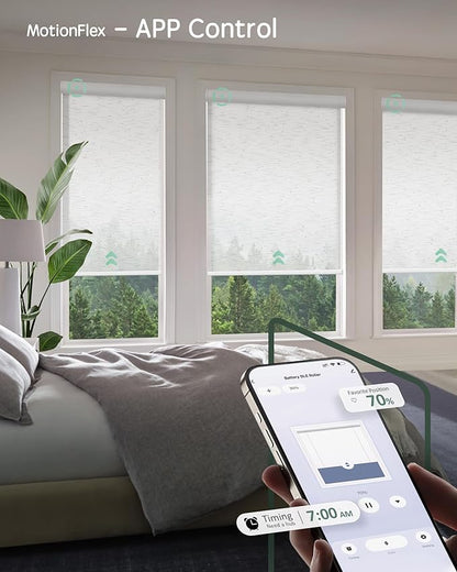 Yoolax Motorized Shades Dual Control, MotionFlex Motorized Solar Shades with App & Manual Control, Fireproof Waterproof Automatic Blinds for Indoor Windows, Custom Size (5% Openness Starry White)