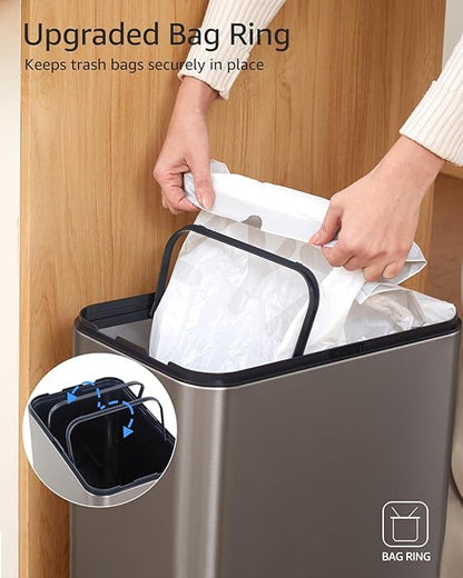 Kitchen Trash Can 13 Gallon / 50L, Automatic Touchless Sensor Garbage Can with Butterfly Lid, USB Rechargeable 2400mAh Battery, Stainless Steel Soft-Close Trash Bin for Home (120 Count Trash Bags)