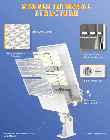 3 Pack 320W LED Parking Lot Light UL Listed 44800LM LED Shoebox Light with Photocell 5000K Daylight IP65 Commercial Street Area Lights Pole Lights Arm & Slip Fitter in 1 Mount, AC100~277V