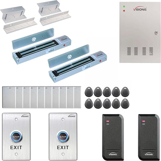 Visionis FPC-6134 Two Doors Access Control For In Swing Door Electric 600lbs Mag Lock Time Attendance TCP/IP Wiegand Controller Box, Black Indoor/Outdoor Card Reader, Software + 20,000 Users Kit