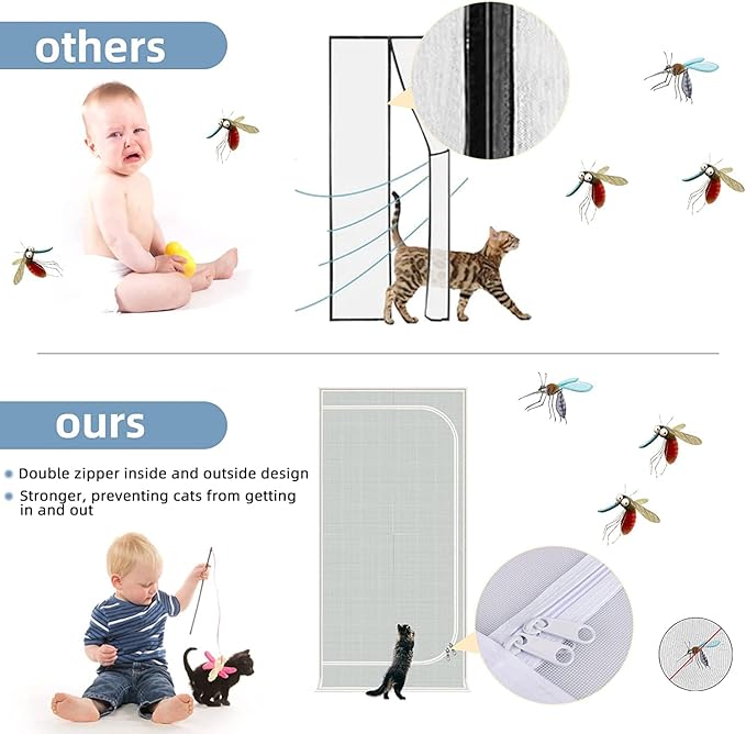Reinforced Cat Screen Door,Fits Door Opening Size 40''x 83'',Thickened Resistant Mesh Screen Door for Living Room,Kitchen,Bedroom,Cat Introduction Screen with Zipper Closure.
