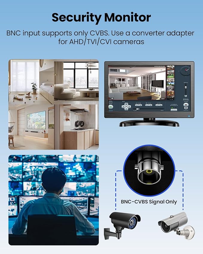 Eyoyo CCTV Monitor 12 Inch Small Computer Monitors 1920x1080P Mini LED Display with HDMI VGA AV BNC USB Ports IPS Screen Security Monitor Built in Speaker for Home Office