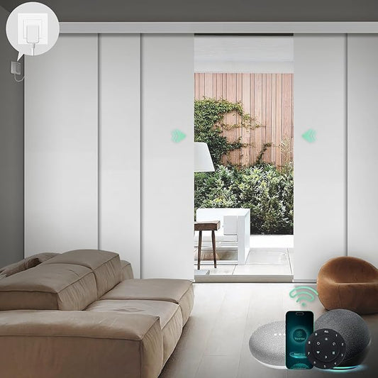 Yoolax Custom XL Smart Sliding Door Blinds, Motorized Sliding Panel Blinds Compatible with Alexa, Blackout Vertical Blinds for Glass Doors, Patio Doors, Closet Doors, Pure White