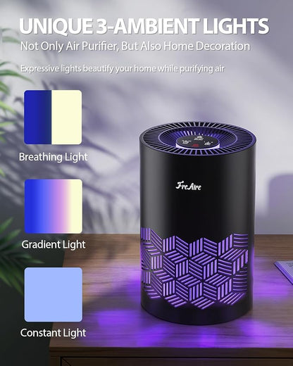 FreAire Air Purifiers for Bedroom Up to 1086 Ft², Air Purifiers for Home with Lights, HEPA Air Purifier Removes Dust Smoke Pollen Dander Smell, for Home/Pets/Bedroom