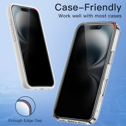 JETech Privacy Screen Protector for iPhone 16 6.1-Inch, Anti-Spy Tempered Glass Film with Easy Installation Tool, 2-Pack