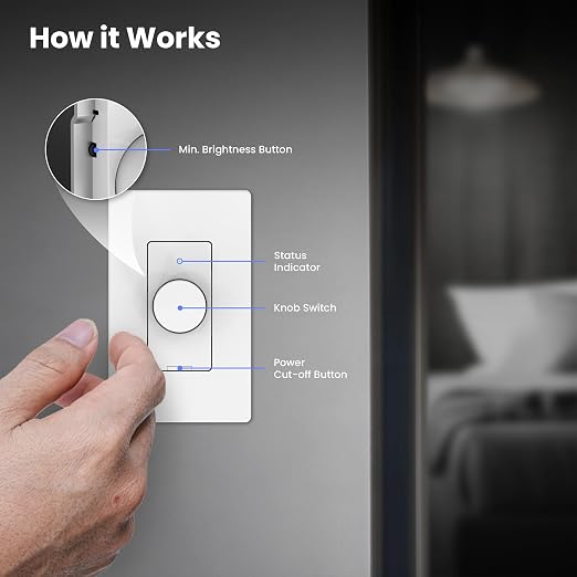 Feit Electric Smart WiFi Rotary Dimmer Switch, Neutral Wire Required, Single-Pole/3-Way/4-Way, Works with Alexa & Google Assistant, TRIAC Dimming, EZ Bluetooth Pairing, App Control, DIM/Rotary/WiFi