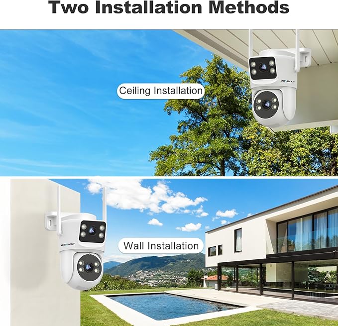 GENBOLT PTZ WiFi Security Camera Outdoor with Dual Lens, CCTV Surveillance with Dual View, Cloud Storage Upgraded with Color Night, Auto Tracking Humanoid Detection [DC&PoE]