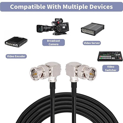 Superbat 3G/6G SDI Cable 10ft BNC Cable 75 ohm BNC Male to Male Right Angle Belden 1855A Support 3G-SDI/6G-SDI/4K Video for Monitor SDI 4K Video Camera Converter etc.