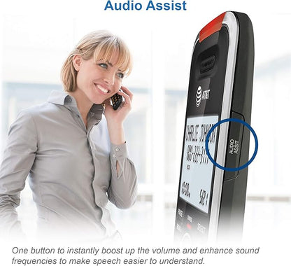 AT&T BL102-5 DECT 6.0 5-Handset Cordless Phone for Home with Answering Machine, Call Blocking, Caller ID Announcer, Audio Assist, Intercom, and Unsurpassed Range, Silver/Black