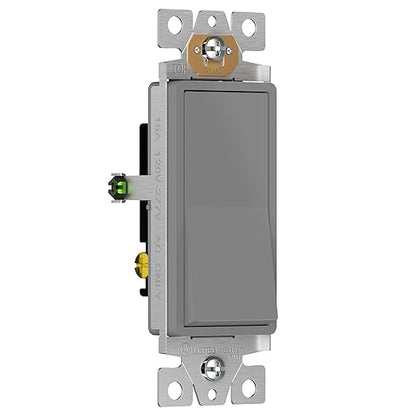 ENERLITES 3-Way Decorator Paddle Light Switch, Gloss Finish, Single Pole or Three Way, 3 Wire, Grounding Screw, Residential Grade, 15A 120V/277V, UL Listed 93150-GY, Gray