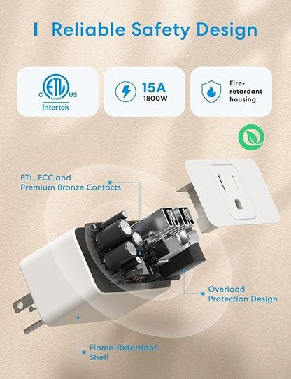 meross Smart Plug Mini, 15A & Reliable Wi-Fi, Support Apple HomeKit, Siri, Alexa, Echo, Google Assistant and Nest Hub, App Control, Timer, No Hub Needed, 2.4G WiFi Only, 4 Pack