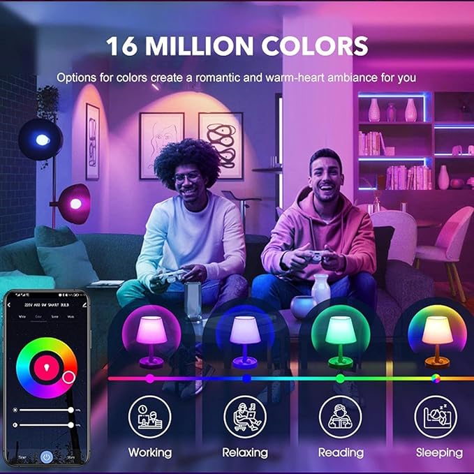 Smart Light Bulbs,WiFi & Bluetooth LED Light Bulb that Compatible with Alexa & Google Home, Color Changing Light Bulb, 9W A19 E26 2.4Ghz WiFi Light Bulbs 60 watt Equivalent,