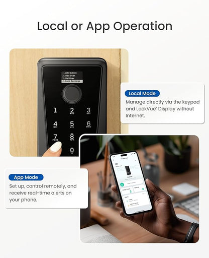 DESLOC WiFi Smart Lock D110 Plus, Built-in Wi-Fi No Hub Needed, Fingerprint Keyless Entry Front Door Lock, Touchscreen Keypad Deadbolt with Backlit, APP Control, Auto Lock, Anti-Peep PIN, BHMA Grade 3