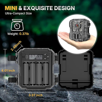 WOSPORTS Mini Trail Camera 2 Pack 24MP 1080P HD Trail Cam with Night Vision Motion Activated Game Camera for Outdoor Wildlife Monitoring