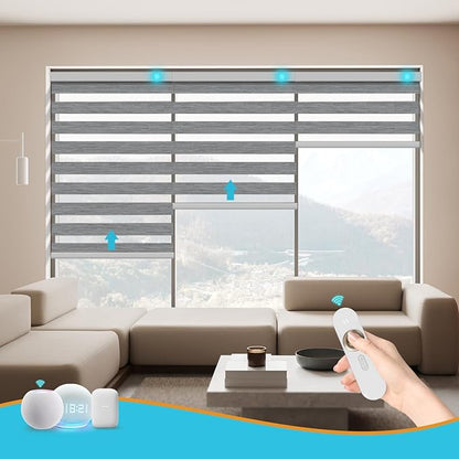 Motorized Zebra Blinds with Remote Smart Blind Work with Homekit Alexa SmartThings Electric Day and Night Shade Cordless Automatic Solar Powered Window Shade Customize(Deep Grey)