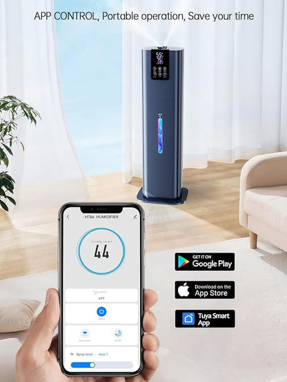 Hiswelle 8L Smart Humidifiers for Bedroom Large Room, 2.1Gal Cool Mist Top Fill Diffuser Ambient Light, App & Remote Control, 3 Mist Modes, Quiet Humidifier for Home Office Plant (Blue)