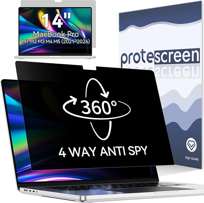 360° Privacy Screen for MacBook Pro 14 Inch (2021-2026, M1, M2, M3, M4, M5), 4 Way Privacy Anti Glare Blue Light Filter Shield Film Anti Spy Laptop Protector for Mac 14.2In Computer