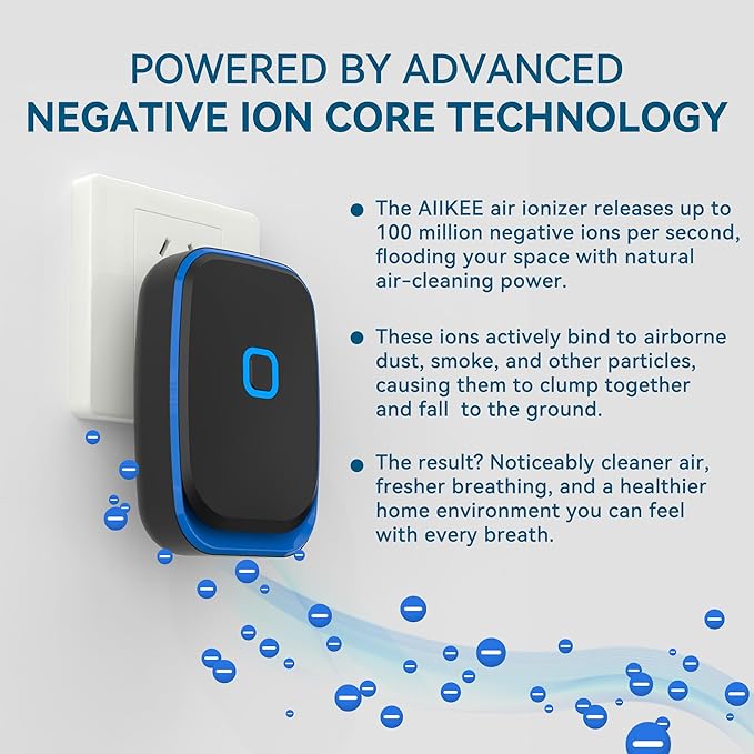 Plug In Air Ionizers for Home, 4 Pack Negative Ion for Bedroom, Study, Office, Gym, Hotel, Kitchen, Mini Air Cleaner，Air Purifier For Pet Odor, Kitchen Odor, Dust, Smoke Smell Portable, Black