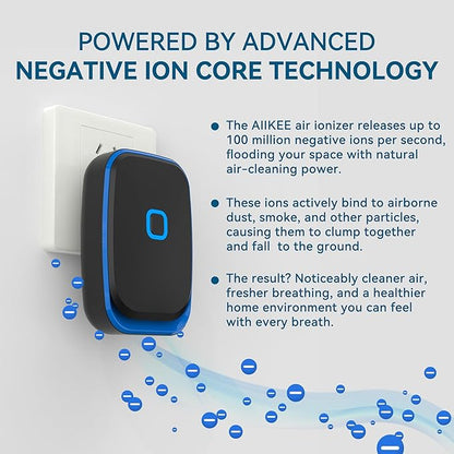 Plug In Air Ionizers for Home – 6 Pack Negative Ion Air Cleaner for Strong Dog Poof, Cat Litter Box Deodorizer, Air Purifier For Smoke, Kitchen Odor, Bathroom Closet Shoe Cabinet Office – Black