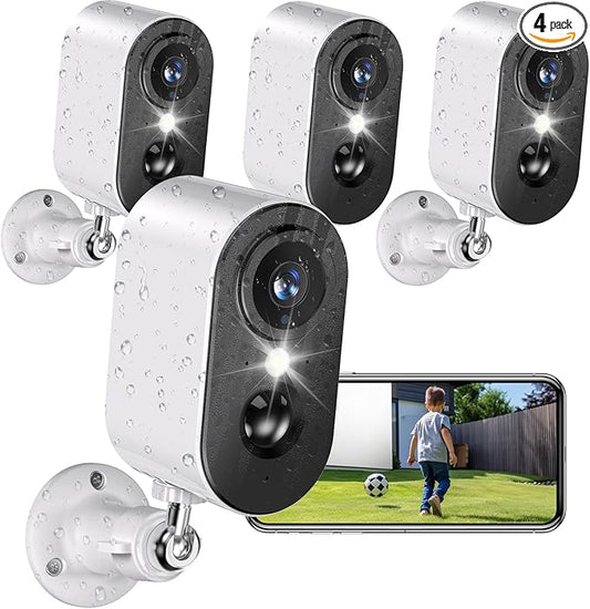 LIWAN Security Cameras Wireless Outdoor Indoor, 2.4GHZ WiFi Security Camera for Home Security, 2K HD Color Night Vision Battery Powered, Motion Detection, 2-Way Talk, SD/Cloud Storage, 4-Pack