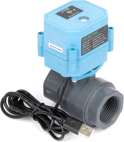 U.S. Solid WiFi Smart Motorized Ball Valve 1 inch NPT for Water Control & Irrigation, 2 Way PVC Electric Valve, USB Powered, LED Status Indicator, Flow Direction Window, Remote On/Off Control