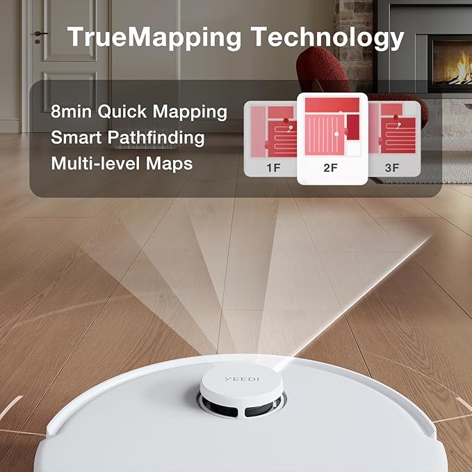 Yeedi C12 Plus Robot Vacuum & Mop, 8000Pa Powerful Suction, 7-Week Bagless Bin, PureCyclone & ZeroTangle Brush, Smart App Control, Auto-Charging, White